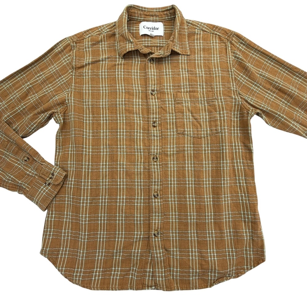 Corridor Shirt Mens M Brown Plaid Long Sleeve Flannel Button Up Cotton Casual